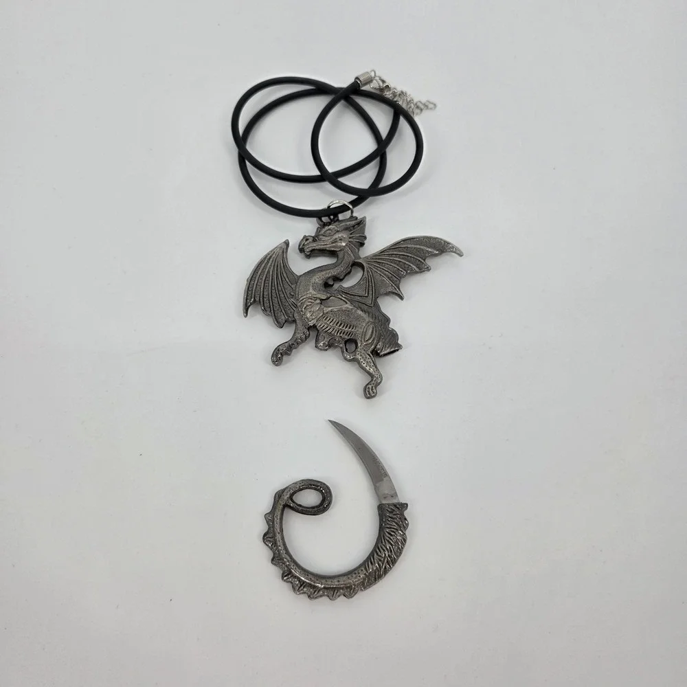 Fantasy Flying Dragon Neck Knife Mythology Mythical Strength Choker Necklace